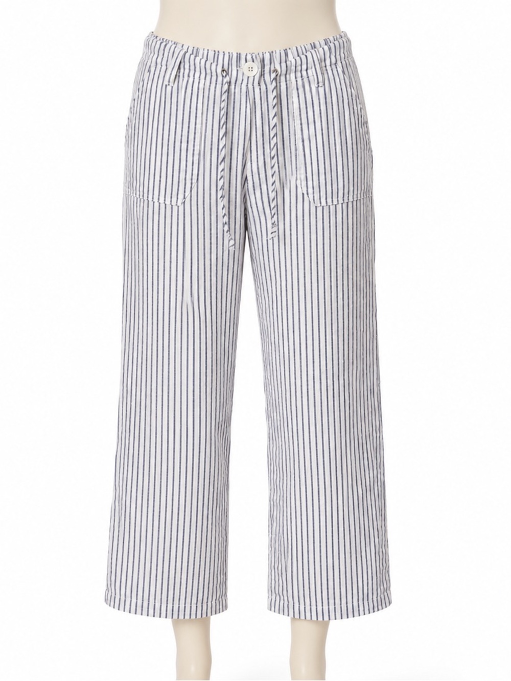 Just Living Linen Cotton Blue White Stripe Wide Leg Pants Coastal Beachy